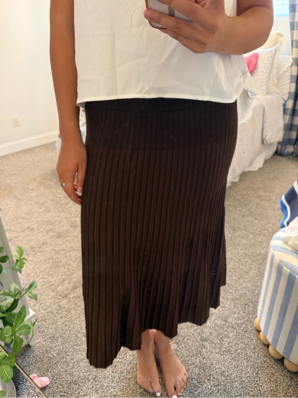 Women’s Brown Ribbed Midi Skirt